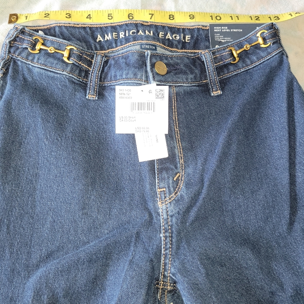 American Eagle Stretch High-Waisted Flare Jeans W/ Horsebit Chain Detail - Picture 4 of 9
